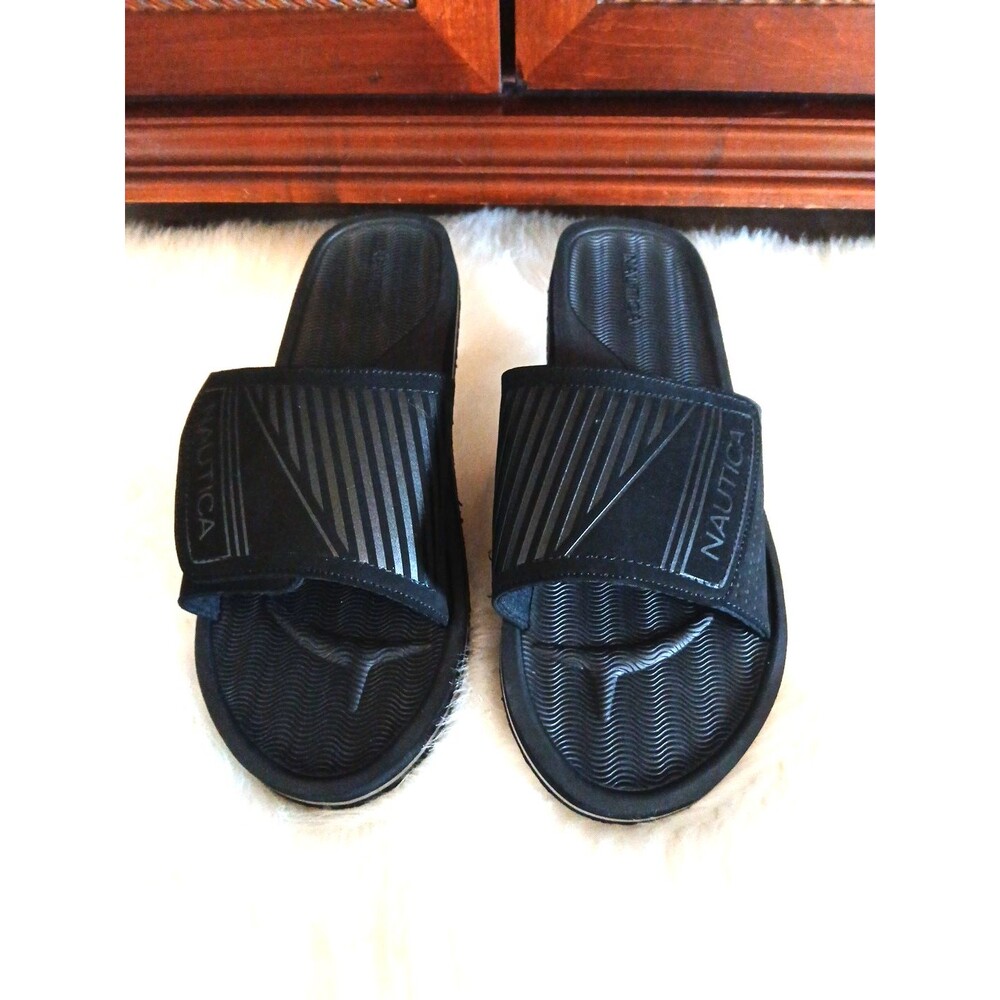 NWOT NAUTICA MEN'S SIZE 15W SLIDE-ON SANDALS BLACK w/ LOGO